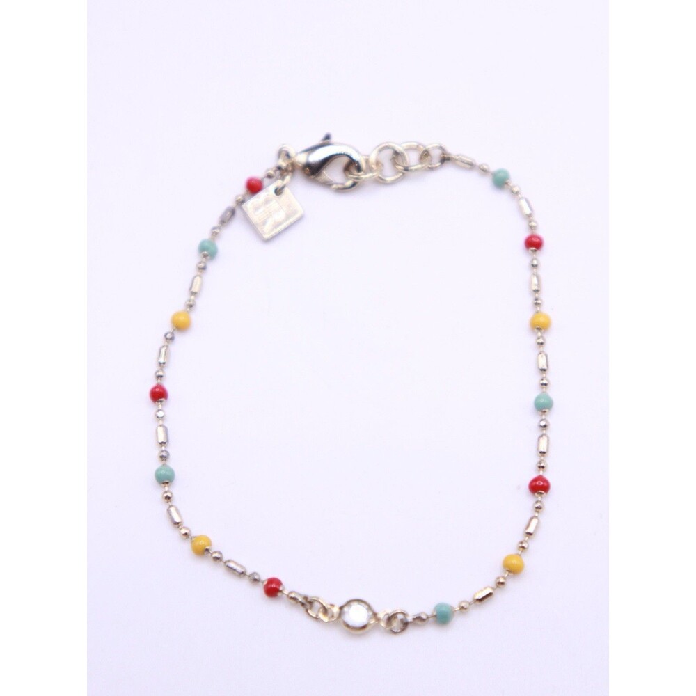 Banana Republic Gold Tone Beaded Chain Bracelet Red Yellow Turquoise Clear